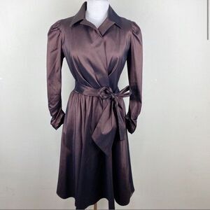 Tadashi Brown Taffeta Belted Knee Length Dress‎ 12 NWOT